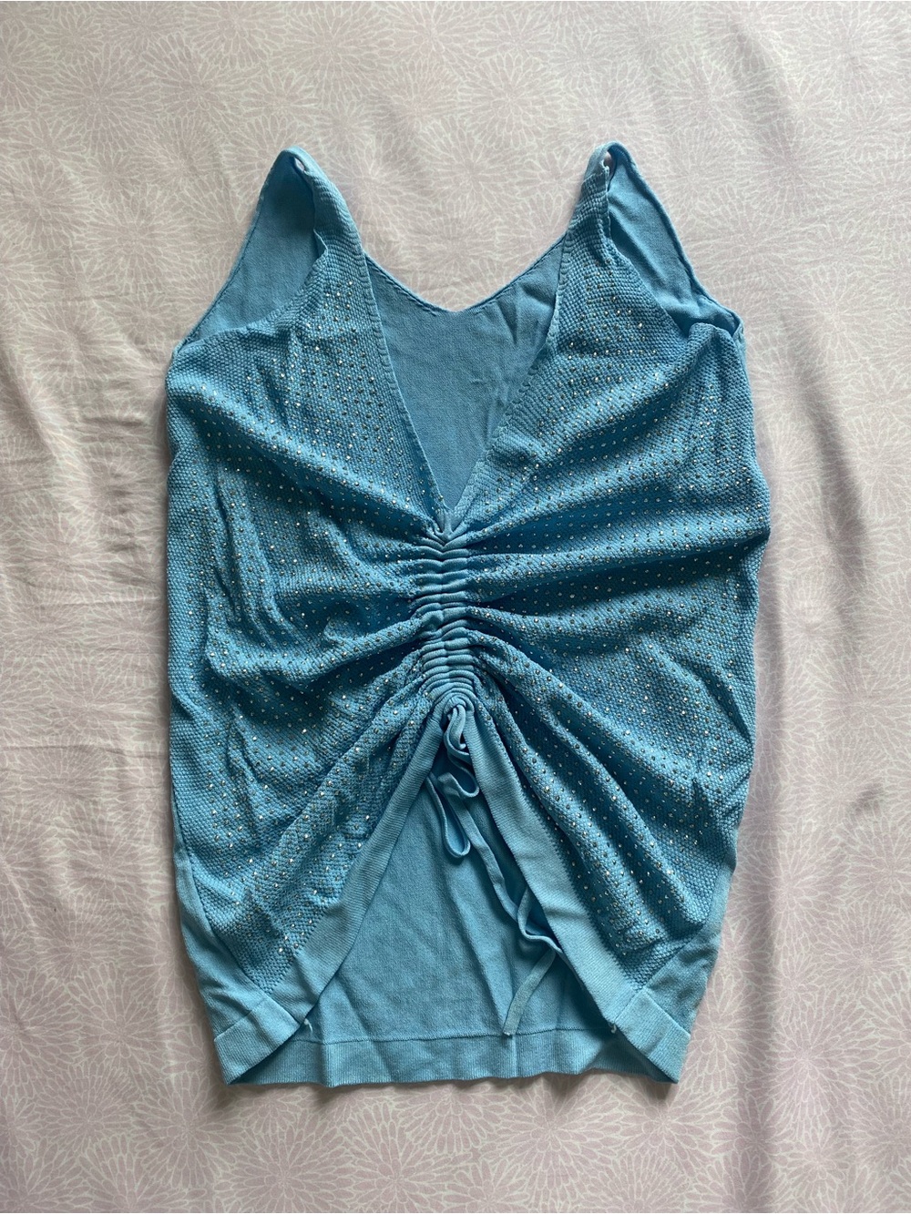 Blue Ruched V-Neck Camisole with Tie Detail